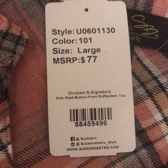 Pink Plaid Button-Front Ruffle-Hem Top - Picture 4 of 4